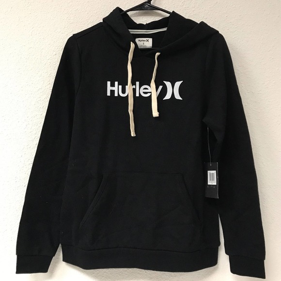 Hurley Women's SMALL One & Only Fleece Hoodie Pullover Black Sweatshirt - Picture 2 of 5